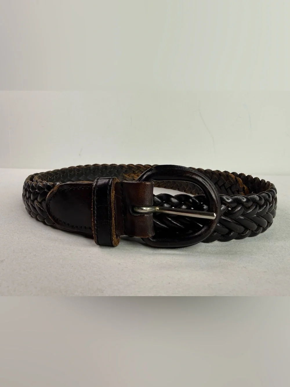 Braided Leather Belt Dark Brown Size 38